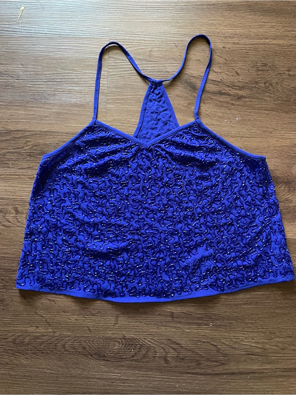 Top shop Beaded Royal Blue Women's Spaghetti Strap Tank Top